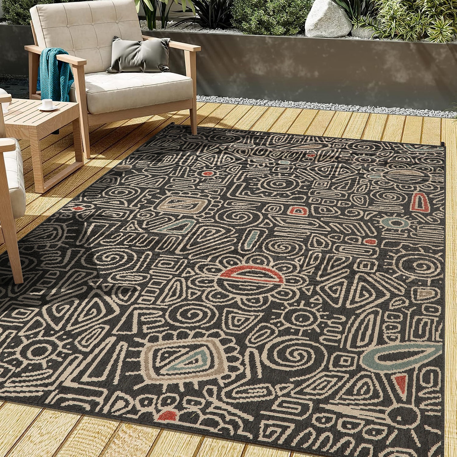 LR Home Abstract Tribal 24"X36" Indoor Outdoor Rectangular Accent Rug