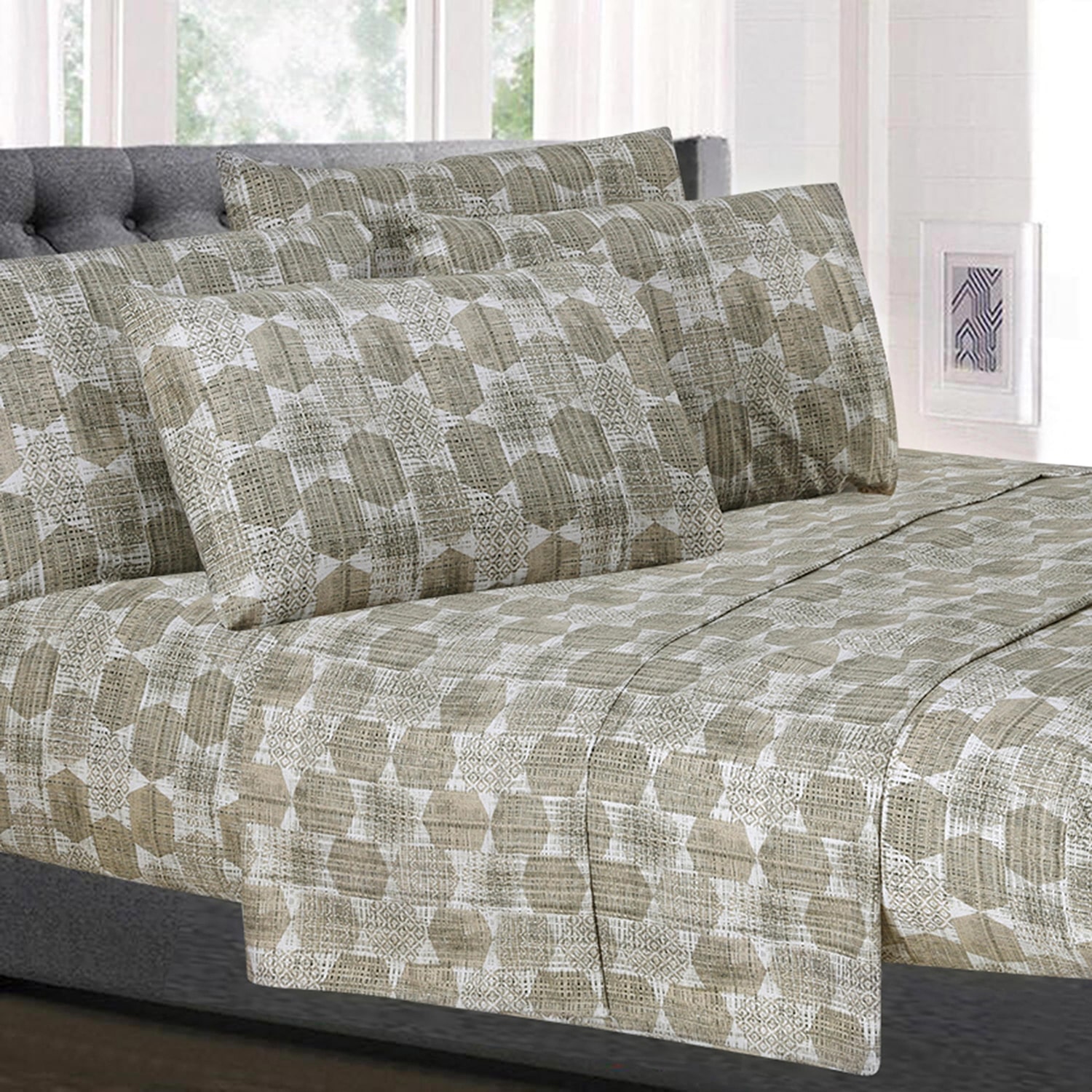 Sweet Home Collection™ Printed Monaco Ultra Soft Microfiber Sheet Set with Bonus Pillowcases