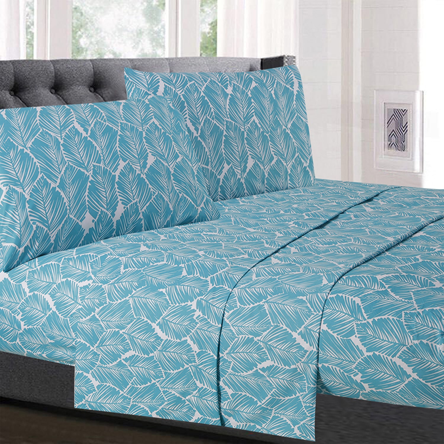 Sweet Home Collection™ Tropical Leaf Printed Sheet Set, Double Brushed Microfiber