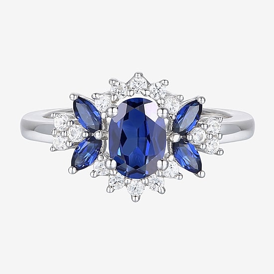 Womens Lab Created Blue Sapphire Sterling Silver Cocktail Ring