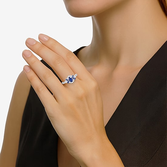 Womens Lab Created Blue Sapphire Sterling Silver Cocktail Ring