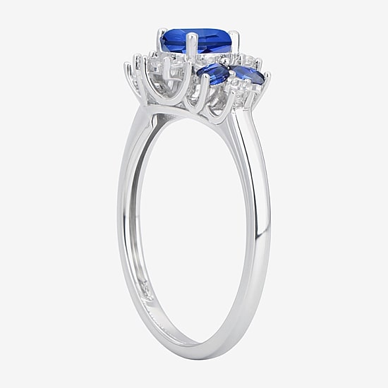 Womens Lab Created Blue Sapphire Sterling Silver Cocktail Ring