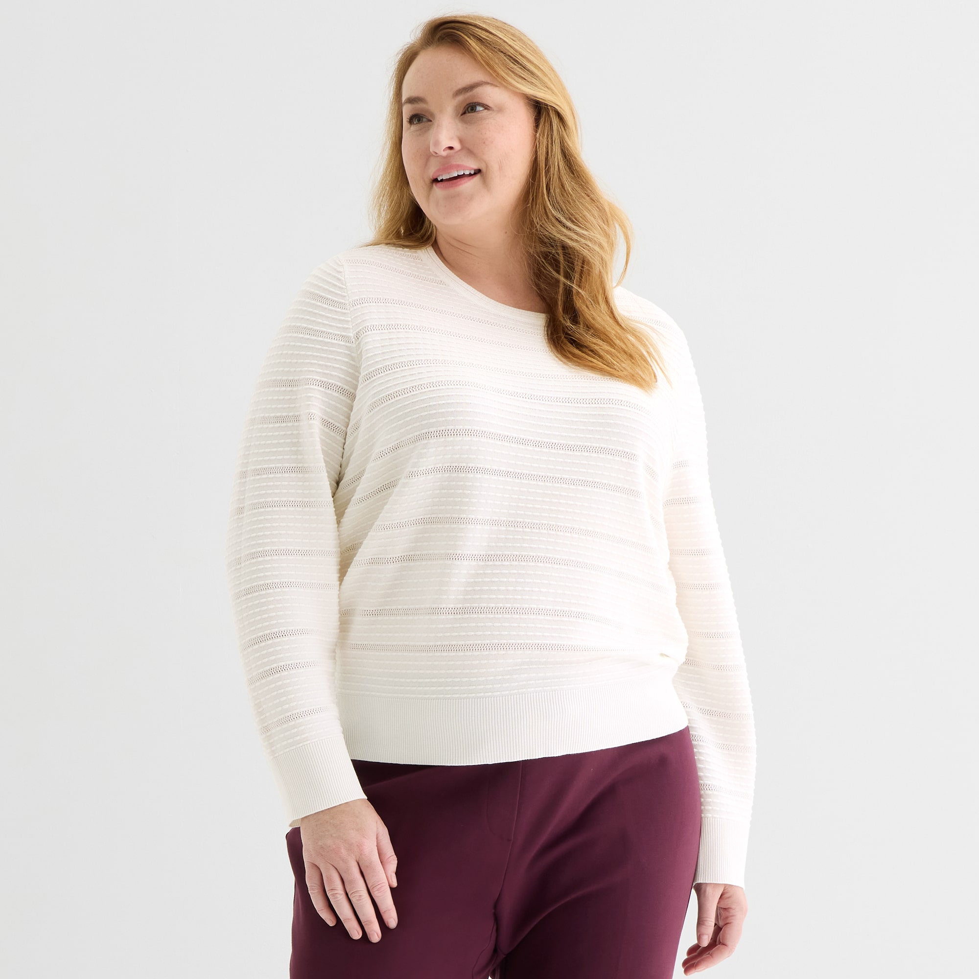 Liz Claiborne Plus Womens Crew Neck Long Sleeve Pullover Sweater