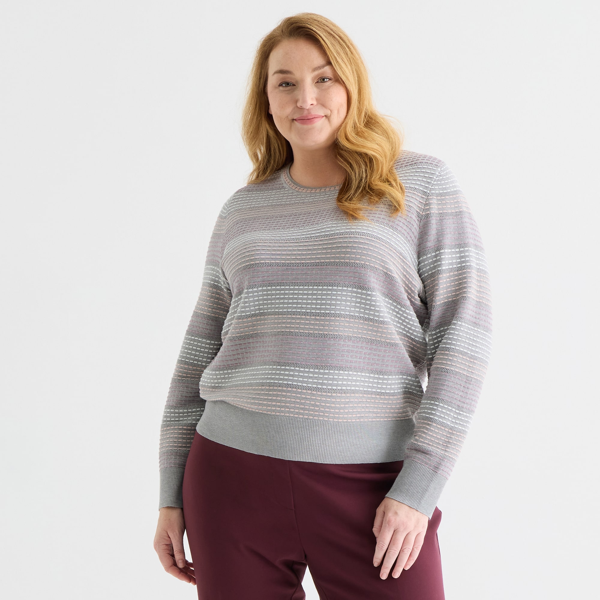 Liz Claiborne Plus Womens Crew Neck Long Sleeve Pullover Sweater
