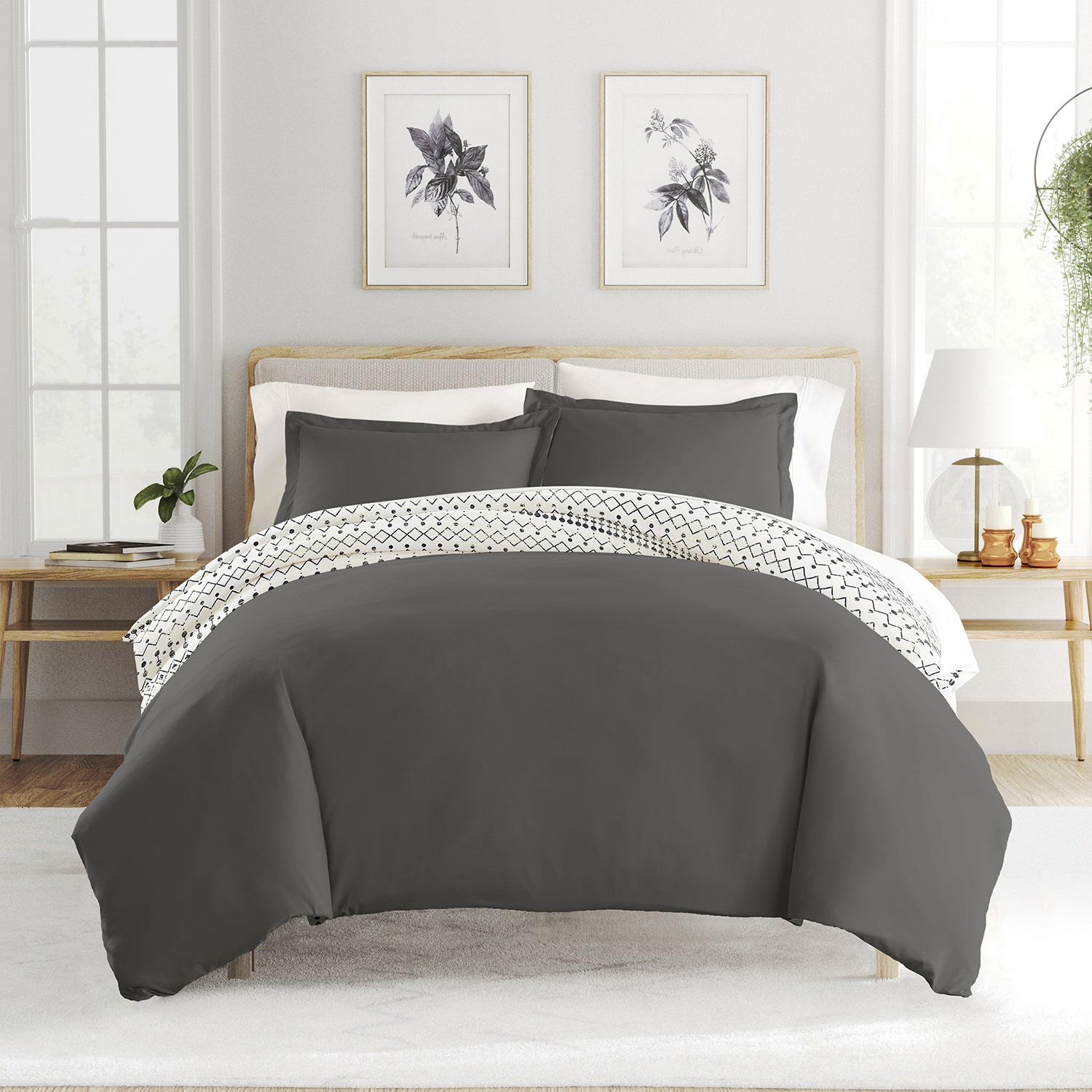 Casual Comfort Etched Gate Pattern Oversized Reversible Duvet Cover Set
