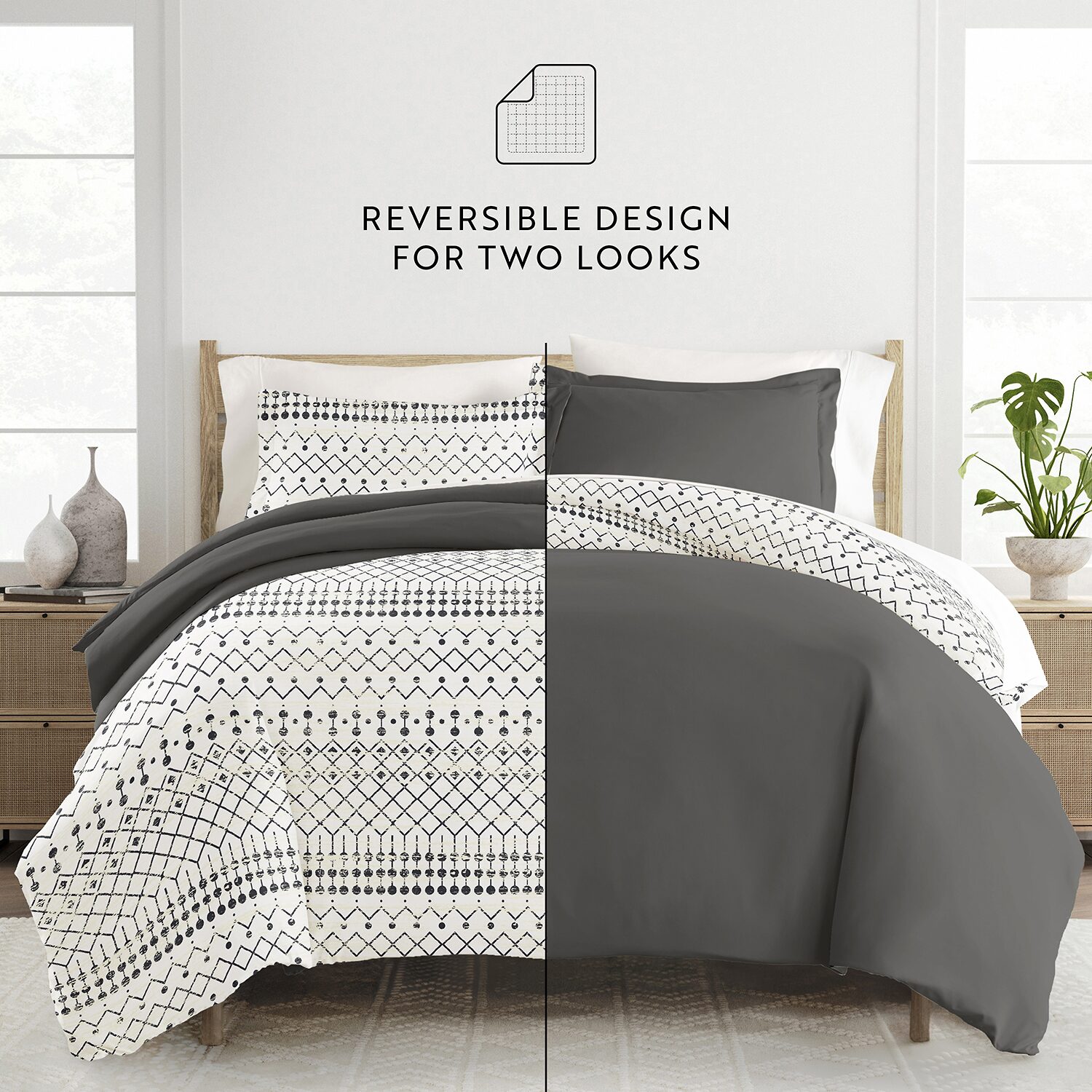 Casual Comfort Etched Gate Pattern Oversized Reversible Duvet Cover Set