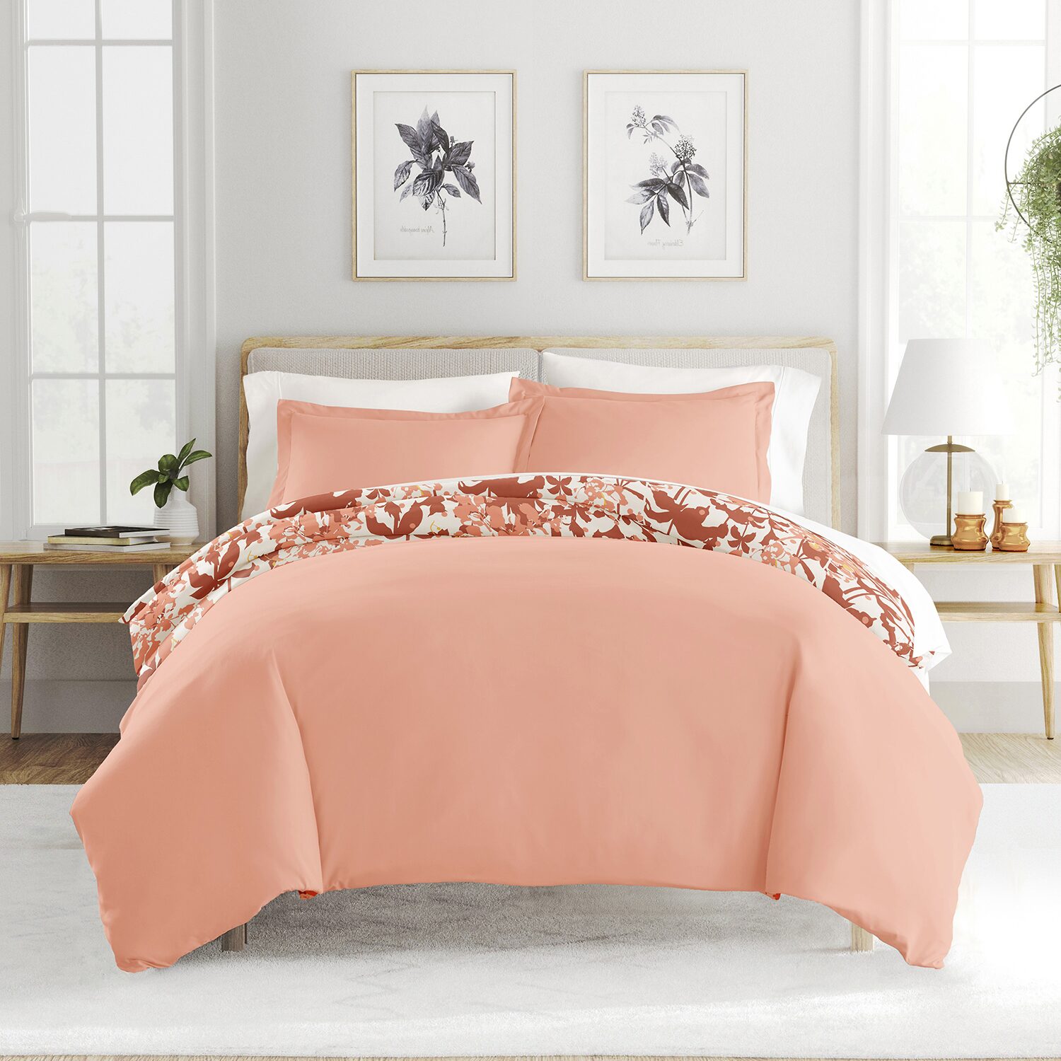 Casual Comfort Boho Flower Patterned Reversible Duvet Cover Set