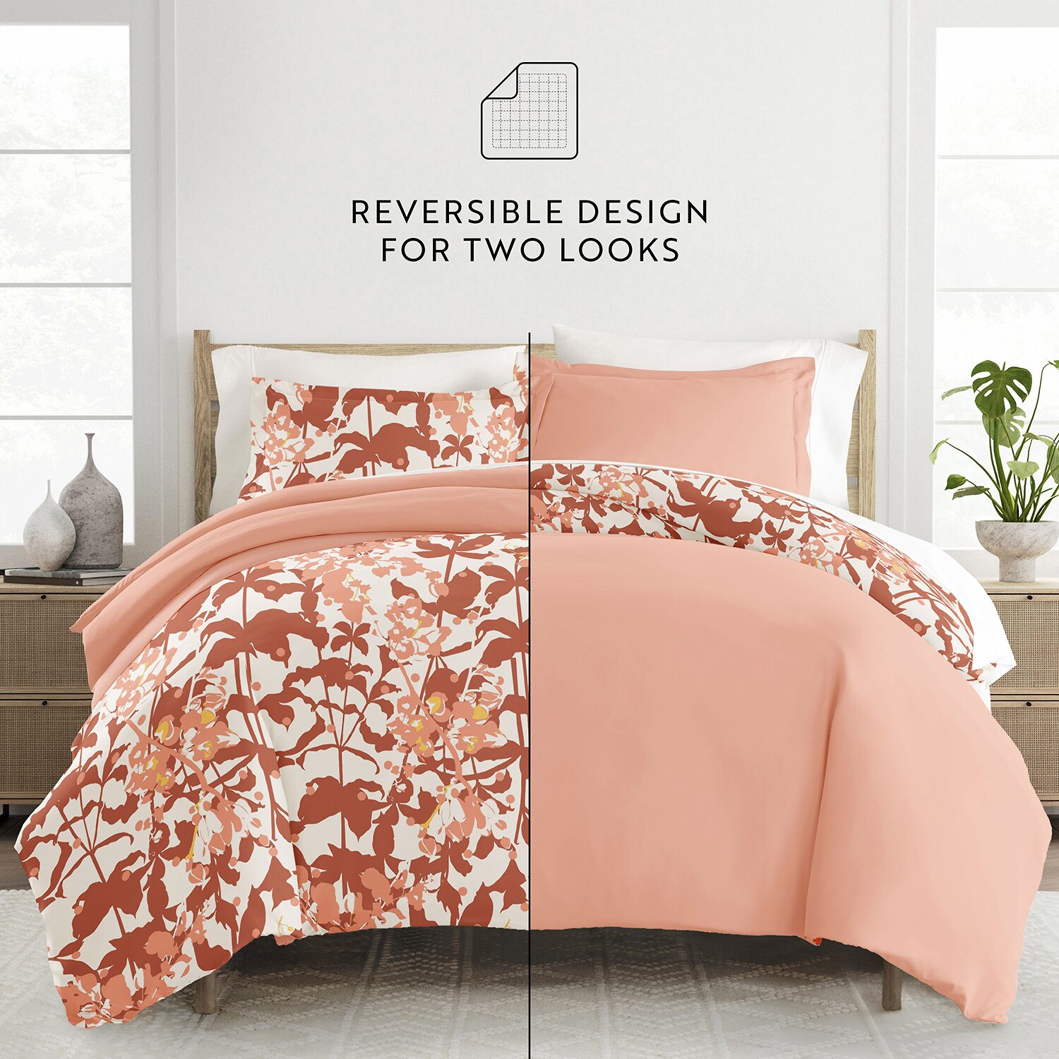 Casual Comfort Boho Flower Patterned Reversible Duvet Cover Set