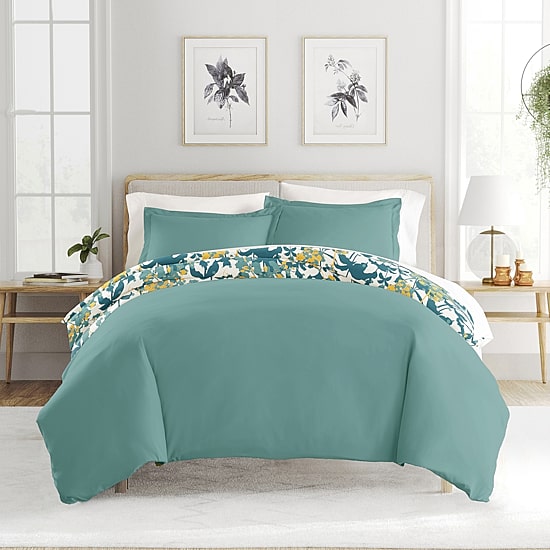 Casual Comfort Boho Flower Patterned Reversible Duvet Cover Set