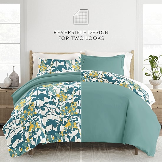 Casual Comfort Boho Flower Patterned Reversible Duvet Cover Set