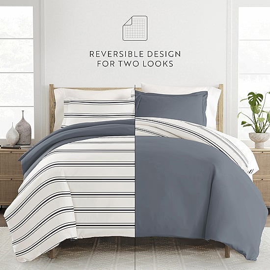 Casual Comfort Desert Stripe Patterned Reversible Duvet Cover Set