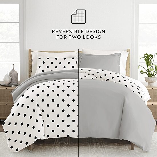 Casual Comfort Painted Polkadot Patterned Reversible Duvet Cover Set
