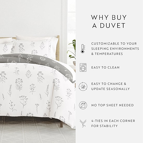Casual Comfort Botany Floral Patterned Reversible Duvet Cover Set