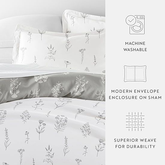 Casual Comfort Botany Floral Patterned Reversible Duvet Cover Set