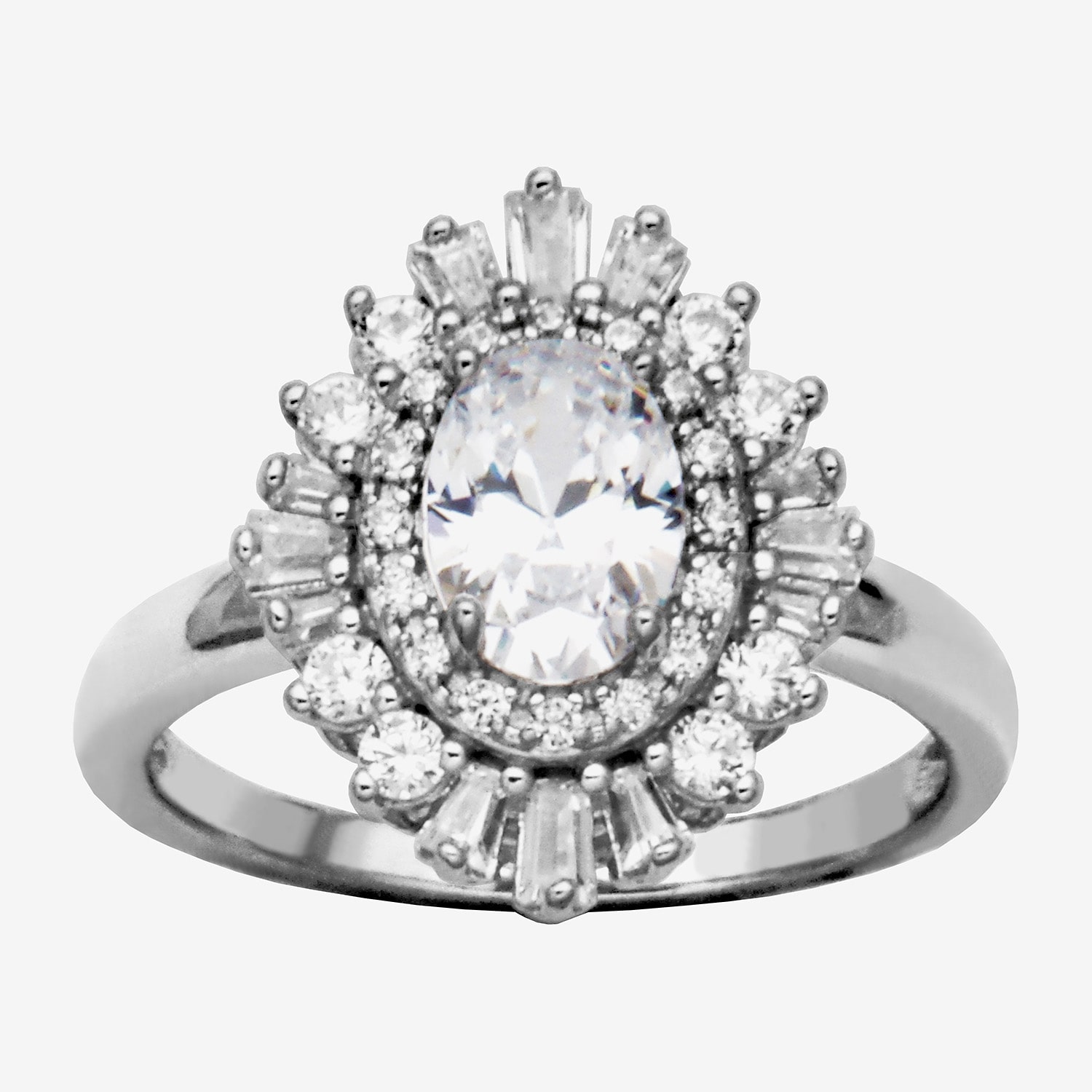 DiamonArt® Womens White Cubic Zirconia Sterling Silver Cocktail Ring
