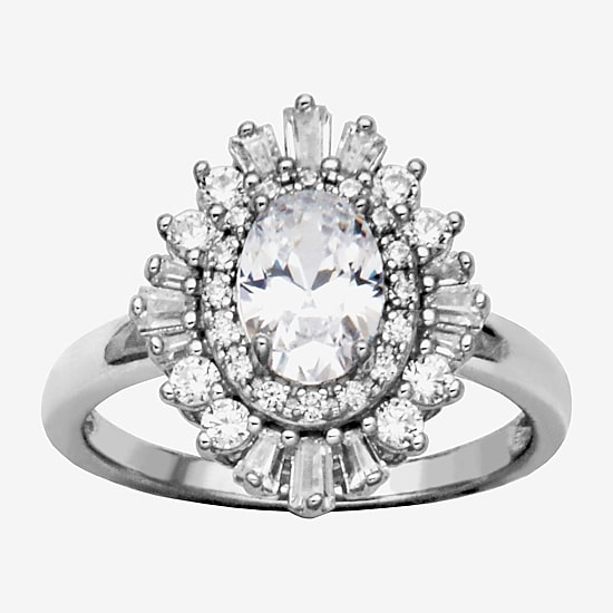 DiamonArt® Womens White Cubic Zirconia Sterling Silver Cocktail Ring