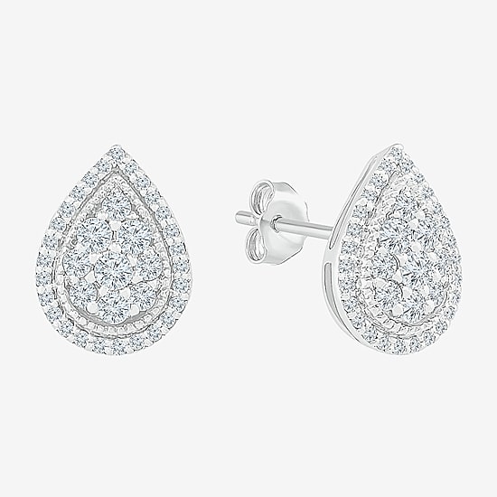 1/2 CT. T.W. Natural White Diamond 10K Gold 10.5mm Pear Stud Earrings