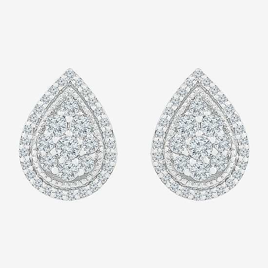 1/2 CT. T.W. Natural White Diamond 10K Gold 10.5mm Pear Stud Earrings