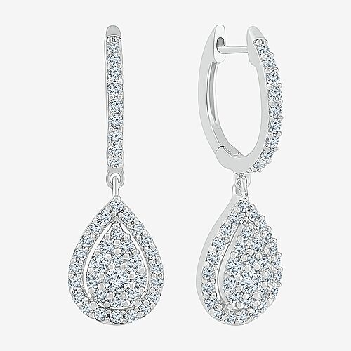Womens 3/4 CT. T.W. Natural White Diamond 10K Gold 26.3mm Pear Hoop Earrings, One Size