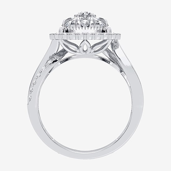 Womens 1 CT. T.W. Natural White Diamond 10K Gold Cushion Side Stone Halo Engagement Ring