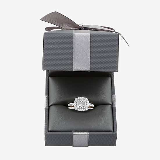 I Said Yes (H-I / I1) Womens 1 CT. T.W. Lab Grown White Diamond Sterling Silver or 14K Gold Over Silver Cushion Side Stone Halo Bridal Set