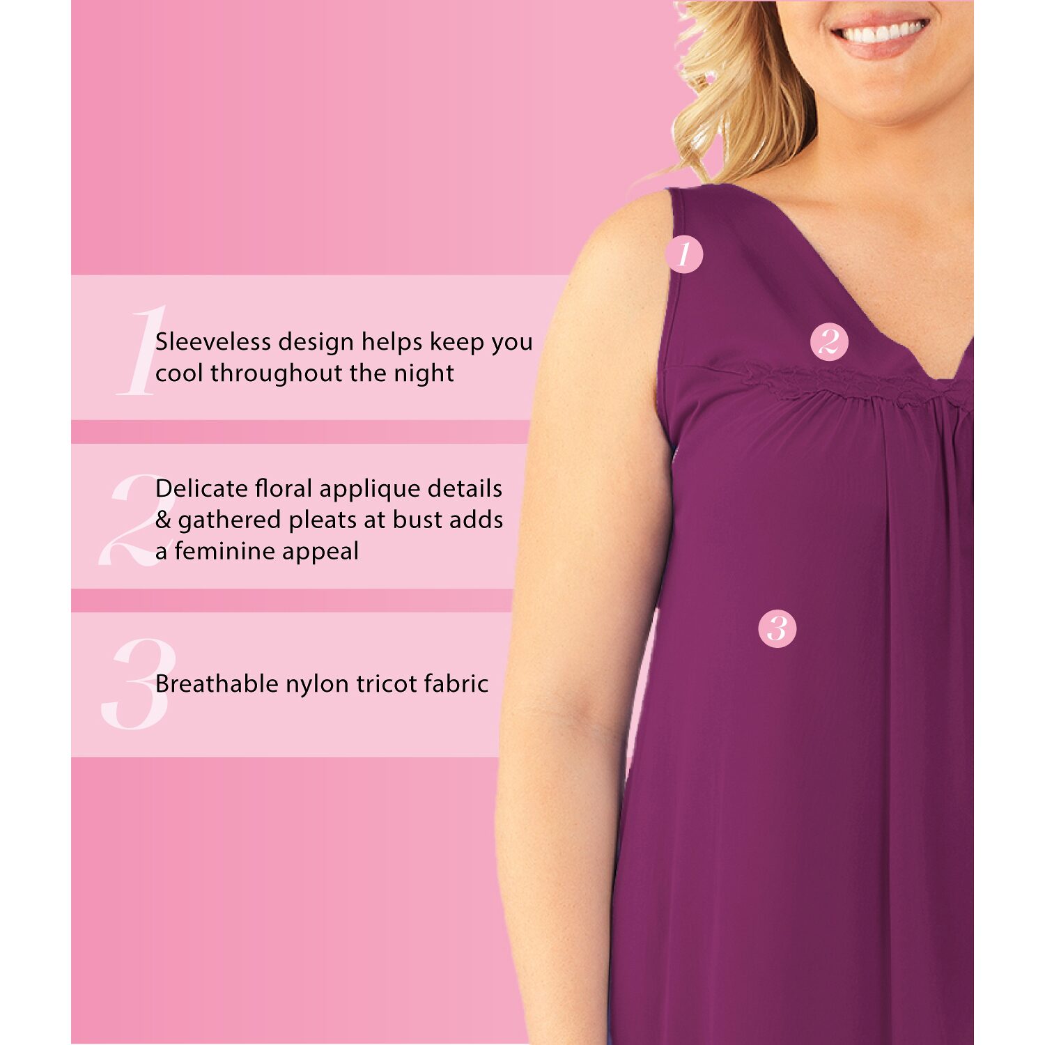 Exquisite Form Womens Sleeveless V Neck Nightgown