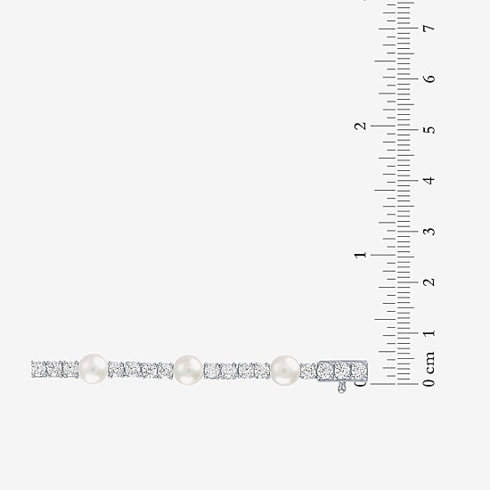 Womens Cultured Freshwater Pearl & Cubic Zirconia Sterling Silver Over Brass Bracelet