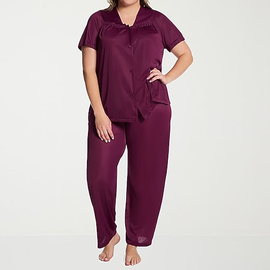 Exquisite Form Womens V-Neck Short Sleeve 2-pc. Plus Pajama Set
