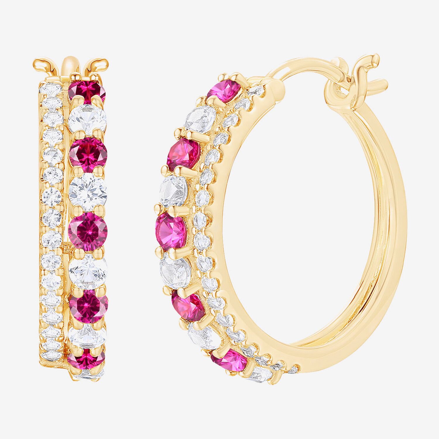 Womens Gemstone 14K Gold Over Silver 20mm Hoop Earrings