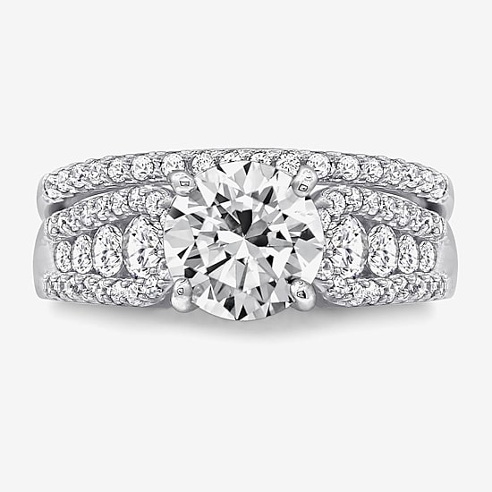 Diamonart Womens Cubic Zirconia Sterling Silver Side Stone Bridal Set
