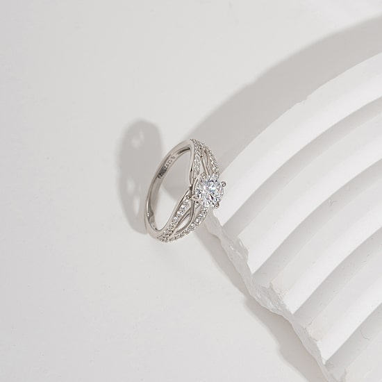 Diamonart Womens Cubic Zirconia Sterling Silver Side Stone Engagement Ring