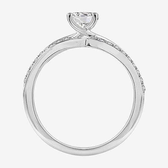 Diamonart Womens Cubic Zirconia Sterling Silver Side Stone Engagement Ring