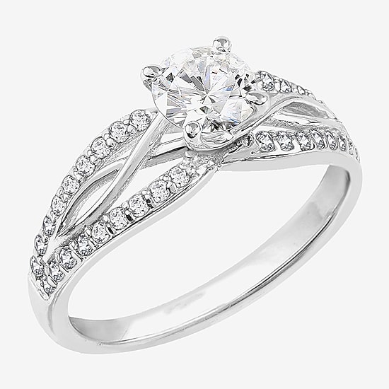 Diamonart Womens Cubic Zirconia Sterling Silver Side Stone Engagement Ring