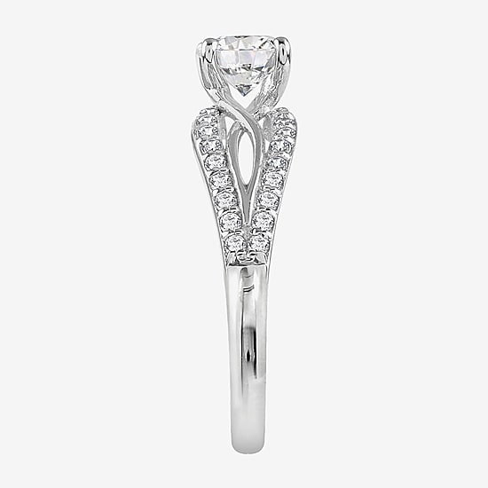 Diamonart Womens Cubic Zirconia Sterling Silver Side Stone Engagement Ring