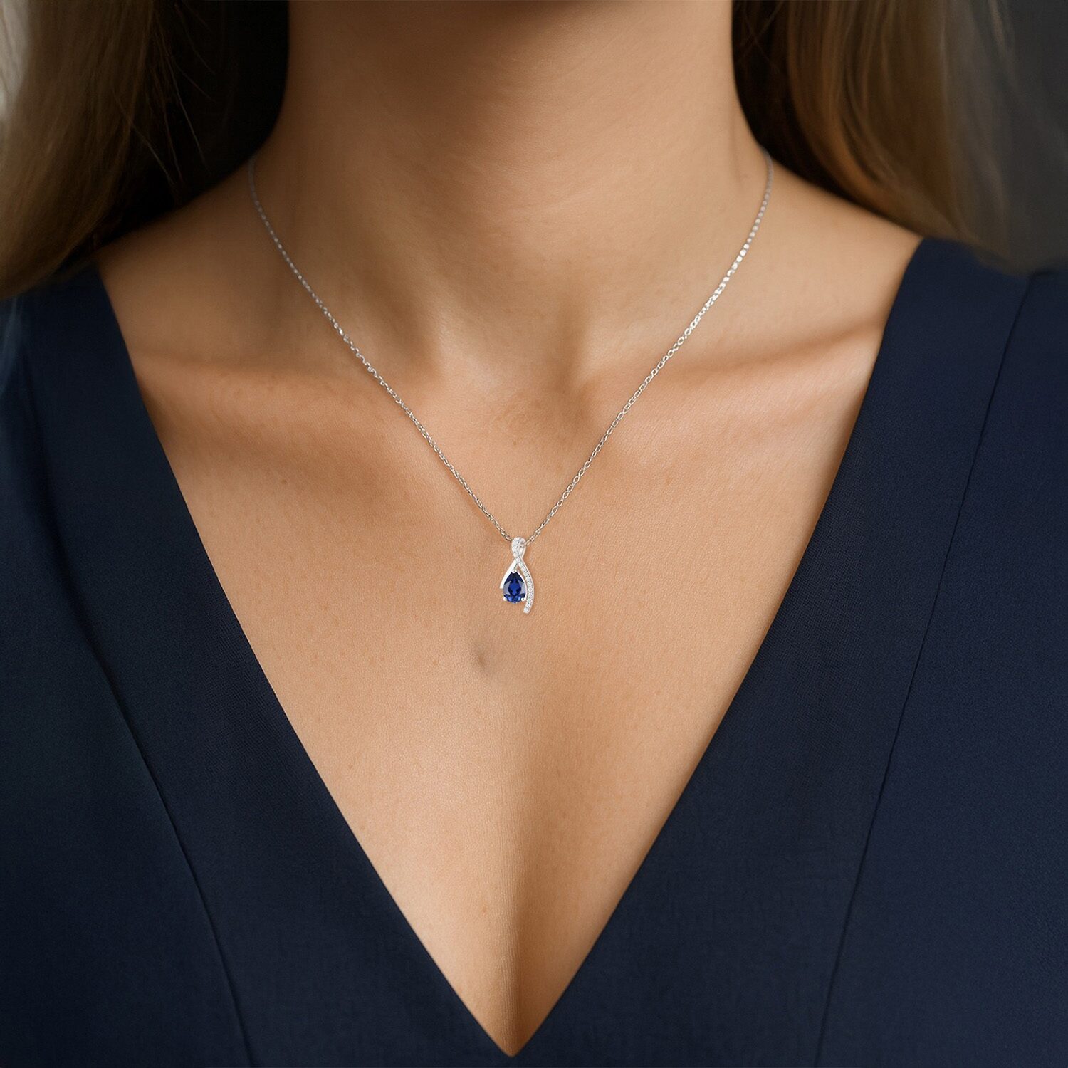 Womens Lab Created Gemstone Sterling Silver Pear 18 Inch Pendant Necklace