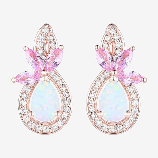 Womens Lab Created White Opal 14K Rose Gold Over Silver Pear Drop Earrings