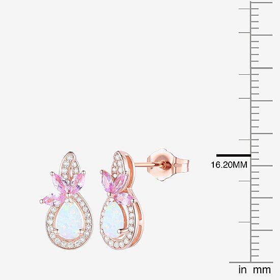 Womens Lab Created White Opal 14K Rose Gold Over Silver Pear Drop Earrings