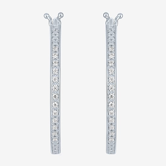 Yes, Please! (G-H, Si2-I1) Womens 1/10 CT. T.W. Lab Grown White Diamond Sterling Silver 25mm Hoop Earrings
