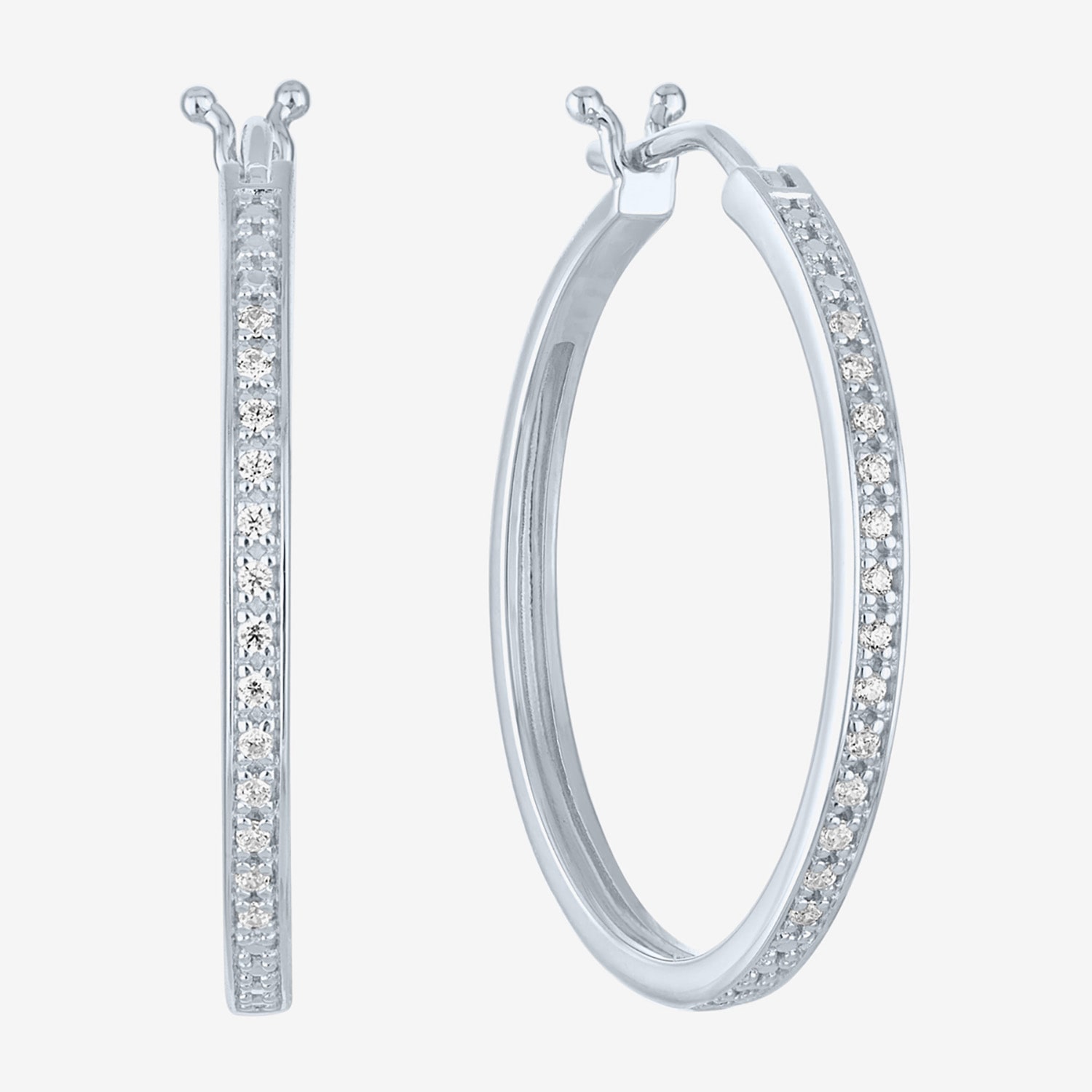 Yes, Please! (G-H, Si2-I1) Womens 1/10 CT. T.W. Lab Grown White Diamond Sterling Silver 25mm Hoop Earrings