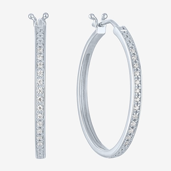 Yes, Please! (G-H, Si2-I1) Womens 1/10 CT. T.W. Lab Grown White Diamond Sterling Silver 25mm Hoop Earrings