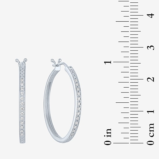Yes, Please! (G-H, Si2-I1) Womens 1/10 CT. T.W. Lab Grown White Diamond Sterling Silver 25mm Hoop Earrings