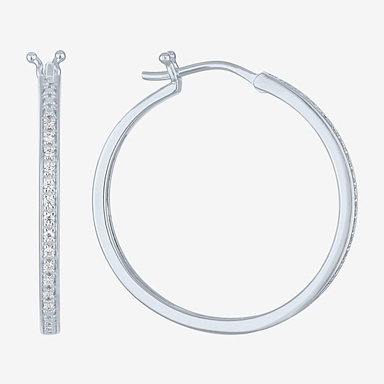 Yes, Please! (G-H, Si2-I1) Womens 1/10 CT. T.W. Lab Grown White Diamond Sterling Silver 25mm Hoop Earrings
