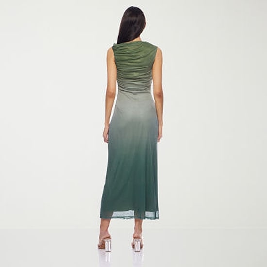 Premier Amour Ombre Womens Midi Asymmetrical Neck Sleeveless Sheath Dress