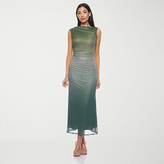 Premier Amour Ombre Womens Midi Asymmetrical Neck Sleeveless Sheath Dress