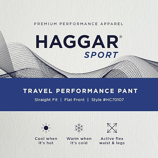 Haggar Sport Travel Performance Mens Comfort Waistband Straight Fit Flat Front Pant