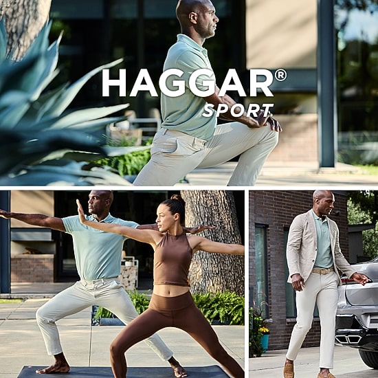 Haggar Sport Travel Performance Mens Comfort Waistband Straight Fit Flat Front Pant