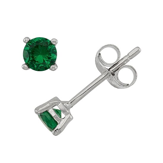 Lab Created Green Cubic Zirconia Sterling Silver 4mm Stud Earrings