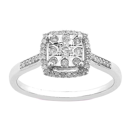 Diamond Blossom Womens 1/4 CT. T.W. Natural White Diamond 10K Gold Halo Cocktail Ring