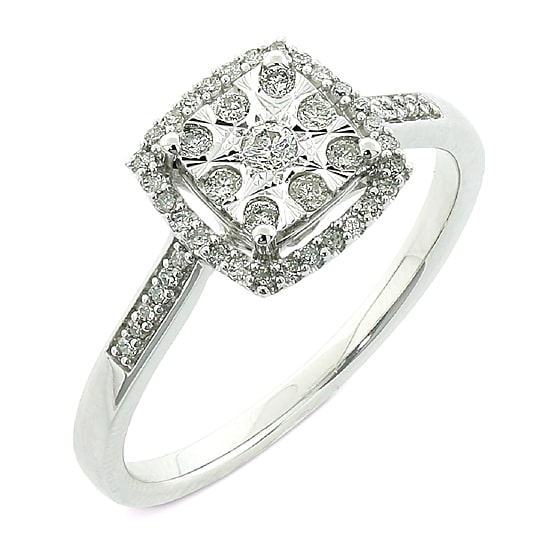 Diamond Blossom Womens 1/4 CT. T.W. Natural White Diamond 10K Gold Halo Cocktail Ring