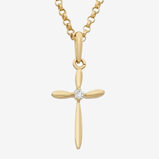 Girls Lab Created White Cubic Zirconia 14K Gold 14K Gold Filled Cross 15 Inch Pendant Necklace